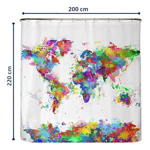 Tenda per doccia mappa del mondo Poliestere - Multicolore - 200 x 220 cm