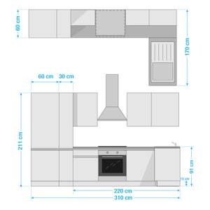 Eckküche Tarsus II Beton Dunkel Dekor / Eiche Artisan Dekor - Breite: 310 cm - Mit Elektrogeräten