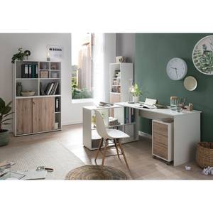 scrivania ad angolo SR72 in frassino bianco #Wallbox sospeso laccato kiwi  maniglie Bit alluminio #sedia Star bianca. KP29…