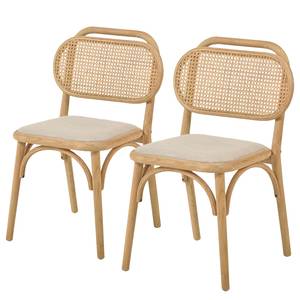 Esszimmerstuhl Porlo (2er-Set) Rattan & Webstoff / Eiche massiv - Rattan & Creme / Eiche - Eiche