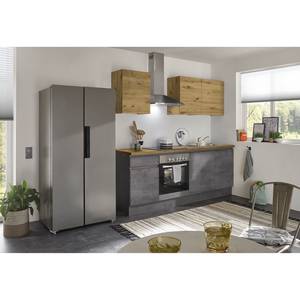 Cucina Tarsus I Effetto cemento scuro / Effetto rovere Artisan - Larghezza: 220 cm - Senza utensili di cucina