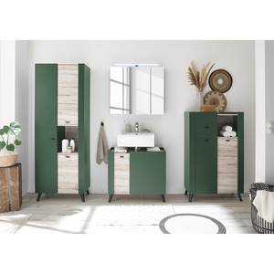 Armoire de salle de bain Linen Vert sapin / Imitation chêne Sanremo