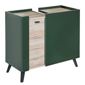 Set di mobili per il bagno Linen I (4) Illuminazione inclusa - Verde abete / Effetto quercia Sanremo chiara
