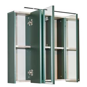 Set di mobili per il bagno Linen II (3) Illuminazione inclusa - Verde abete / Effetto quercia Sanremo chiara