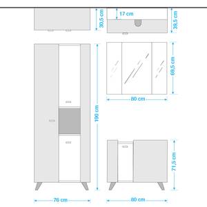 Set di mobili per il bagno Linen II (3) Illuminazione inclusa - Verde abete / Effetto quercia Sanremo chiara