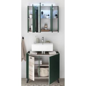 Set di mobili per il bagno Linen III (2) Illuminazione inclusa - Verde abete / Effetto quercia Sanremo chiara