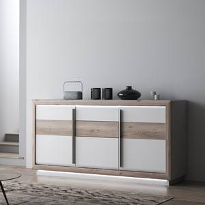 Sideboard Wilander Inkl. Beleuchtung - Hochglanz Weiß / Eiche Nelson Dekor