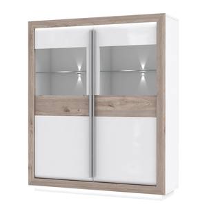 Credenza con vetrina Wilander Illuminazione inclusa - Bianco lucido / Effetto rovere Nelson