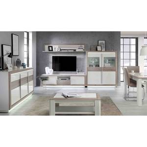 Credenza con vetrina Wilander Illuminazione inclusa - Bianco lucido / Effetto rovere Nelson