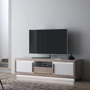 Tv-meubel Wilander incl. verlichting - hoogglans wit / Nelson eikenhouten look