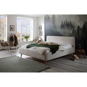 Gestoffeerd bed MATTIS geweven stof/massief eikenhout - Corduroy Poppy: Beige - 160 x 200cm - Zonder lattenbodem