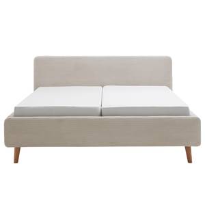 Gestoffeerd bed MATTIS geweven stof/massief eikenhout - Corduroy Poppy: Beige - 160 x 200cm - Zonder lattenbodem