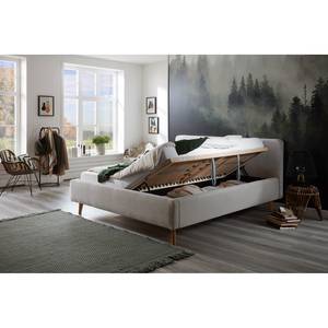 Gestoffeerd bed MATTIS geweven stof/massief eikenhout - Corduroy Poppy: Beige - 180 x 200cm - Met lattenbodem