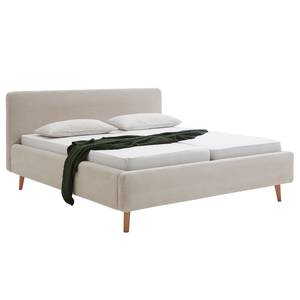 Gestoffeerd bed MATTIS geweven stof/massief eikenhout - Corduroy Poppy: Beige - 160 x 200cm - Met lattenbodem