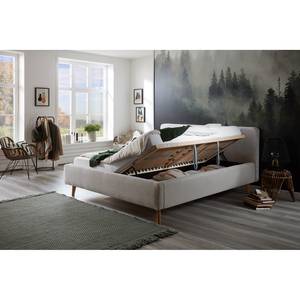 Gestoffeerd bed MATTIS geweven stof/massief eikenhout - Corduroy Poppy: Beige - 160 x 200cm - Met lattenbodem