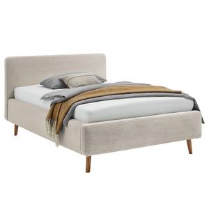 Gestoffeerd bed MATTIS geweven stof/massief eikenhout - Corduroy Poppy: Beige - 140 x 200cm - Met lattenbodem