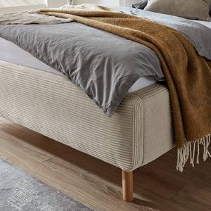 Gestoffeerd bed MATTIS geweven stof/massief eikenhout - Corduroy Poppy: Beige - 140 x 200cm - Met lattenbodem