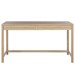 Bureau TAYLOR 2 tiroirs Rotin / Partiellement en chêne massif - Beige / Chêne