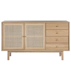 Buffet TAYLOR 4 tiroirs Rotin / Partiellement en chêne massif - Beige / Chêne