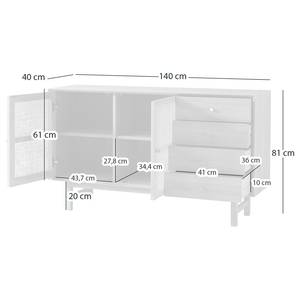 Buffet TAYLOR 4 tiroirs Rotin / Partiellement en chêne massif - Beige / Chêne