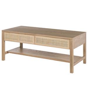 Salontafel TAYLOR rotan/deels massief eikenhout - beige/eikenhout