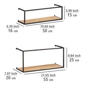 Wandregal Geo (2-teilig) Bambus massiv / Metall - Bambus / Schwarz