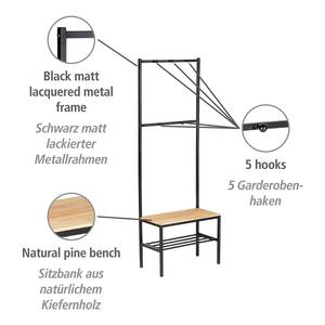 Compacte garderobe Geo massief bamboehout/metaal - bamboehout/zwart