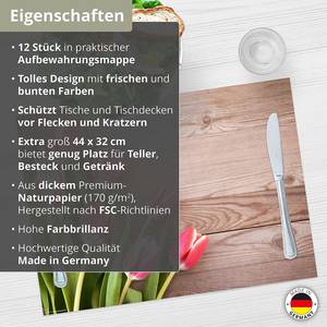 Tischset Rote Tulpen (12er-Set) Papier - Mehrfarbig