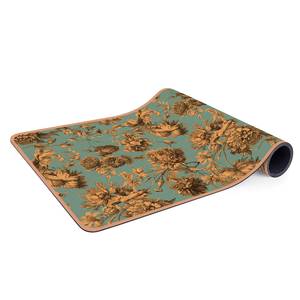 Tapis de yoga Gravure florale Face supérieure : liège<br>Face inférieure : caoutchouc naturel - Vert