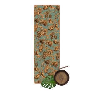 Tapis de yoga Gravure florale Face supérieure : liège<br>Face inférieure : caoutchouc naturel - Vert