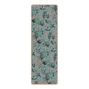 Tapis de yoga Gravure florale Face supérieure : liège<br>Face inférieure : caoutchouc naturel - Turquoise