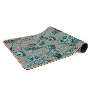 Tapis de yoga Gravure florale Face supérieure : liège<br>Face inférieure : caoutchouc naturel - Turquoise