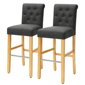 Chaises de bar Ramadas (lot de 2) Tissu / Hévéa massif et fer - Gris / Hévéa et argenté