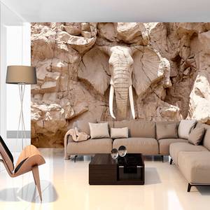 Papier peint intissé Elephant Carving Papier peint en intissé premium - Beige - 100 x 70 cm