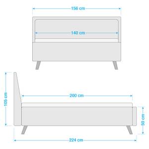 Lit capitonné Frieda Tissu Stenja: Océan - 140 x 200cm - Noir - Avec espace de rangement