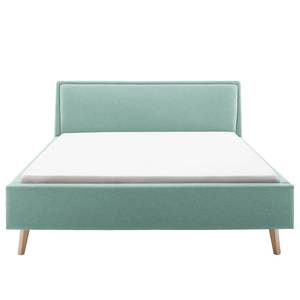 Lit capitonné Frieda Tissu Saba: Bleu clair - 140 x 200cm - Marron - Avec espace de rangement