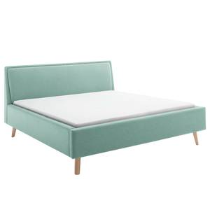 Lit capitonné Frieda Tissu Saba: Bleu clair - 160 x 200cm - Marron - Avec espace de rangement