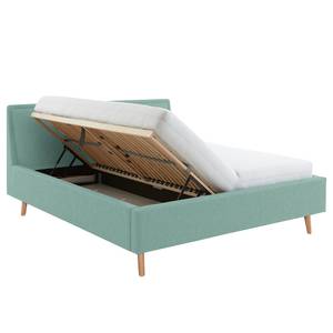 Lit capitonné Frieda Tissu Saba: Bleu clair - 160 x 200cm - Marron - Avec espace de rangement