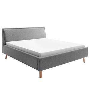 Lit capitonné Frieda Tissu Stenja: Gris - 140 x 200cm - Marron - Avec espace de rangement