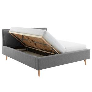 Lit capitonné Frieda Tissu Stenja: Gris - 160 x 200cm - Marron - Avec espace de rangement