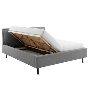 Lit capitonné Frieda Tissu Stenja: Gris - 180 x 200cm - Noir - Avec espace de rangement