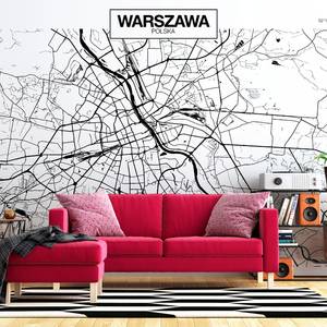 Papier peint intissé Warsaw Map Intissé premium - Noir / Blanc - 250 x 175 cm