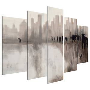 Afbeelding City in the Rain (5-delig) canvas - grijs - 100 x 50 cm
