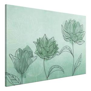 Tableau déco Three Flowers Toile - Vert - 120 x 80 cm