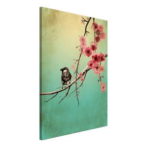 Tableau déco Cherry Flowers Toile - Vert - 60 x 90 cm