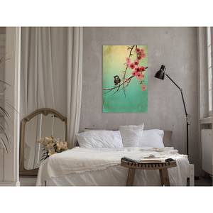 Tableau déco Cherry Flowers Toile - Vert - 80 x 120 cm