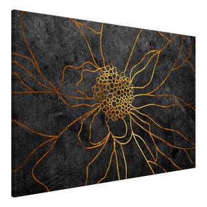 Wandbild Flower in Gold Leinwand - Schwarz / Gold - 90 x 60 cm