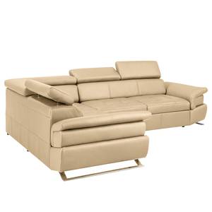 Ecksofa Twister Echtleder Maer: Beige - Ottomane davorstehend links