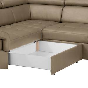 Ecksofa Twister Echtleder Maer: Taupe - Ottomane davorstehend links