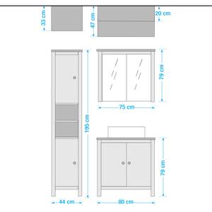 Salle de bain Sona II (3 éléments) Éclairage inclus - Blanc / Imitation chêne Sanremo